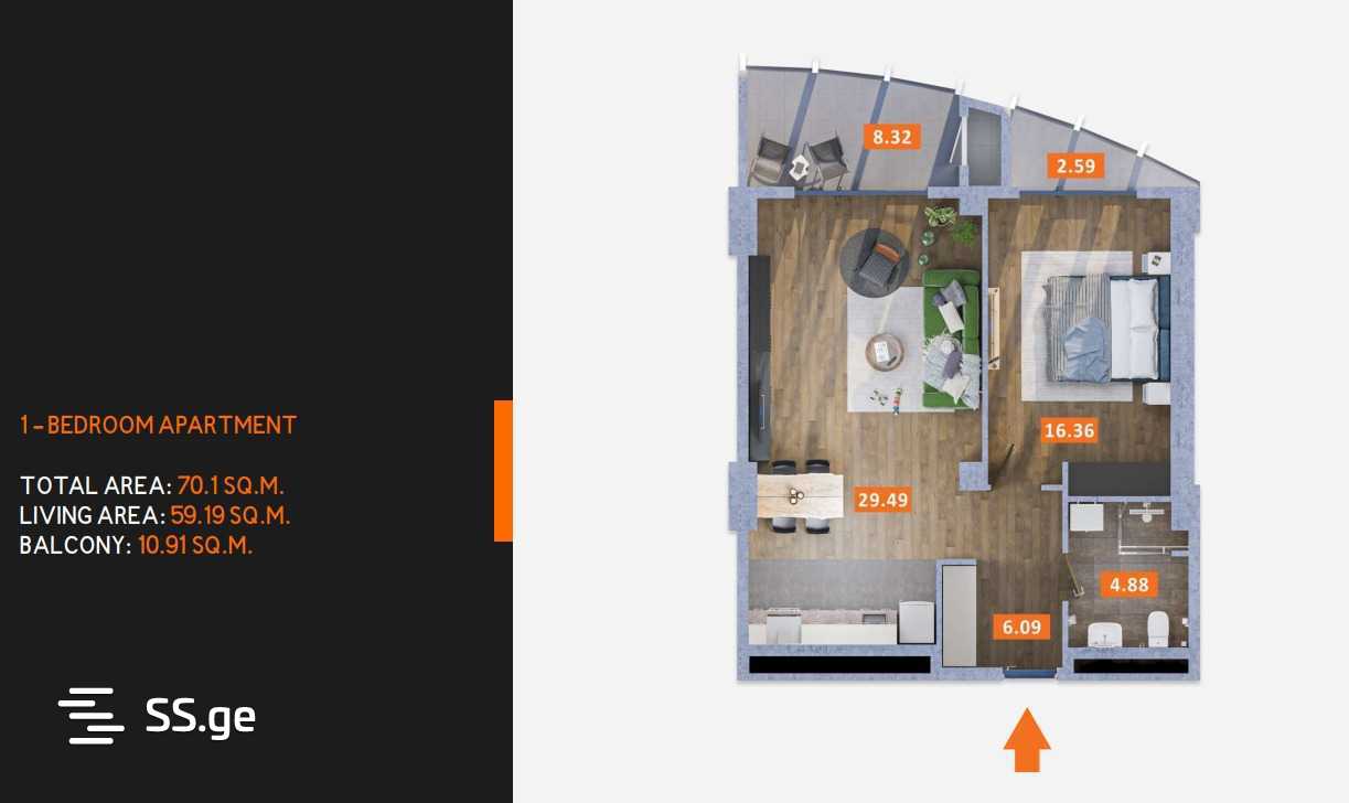 2 Room Flat For Sale view 8