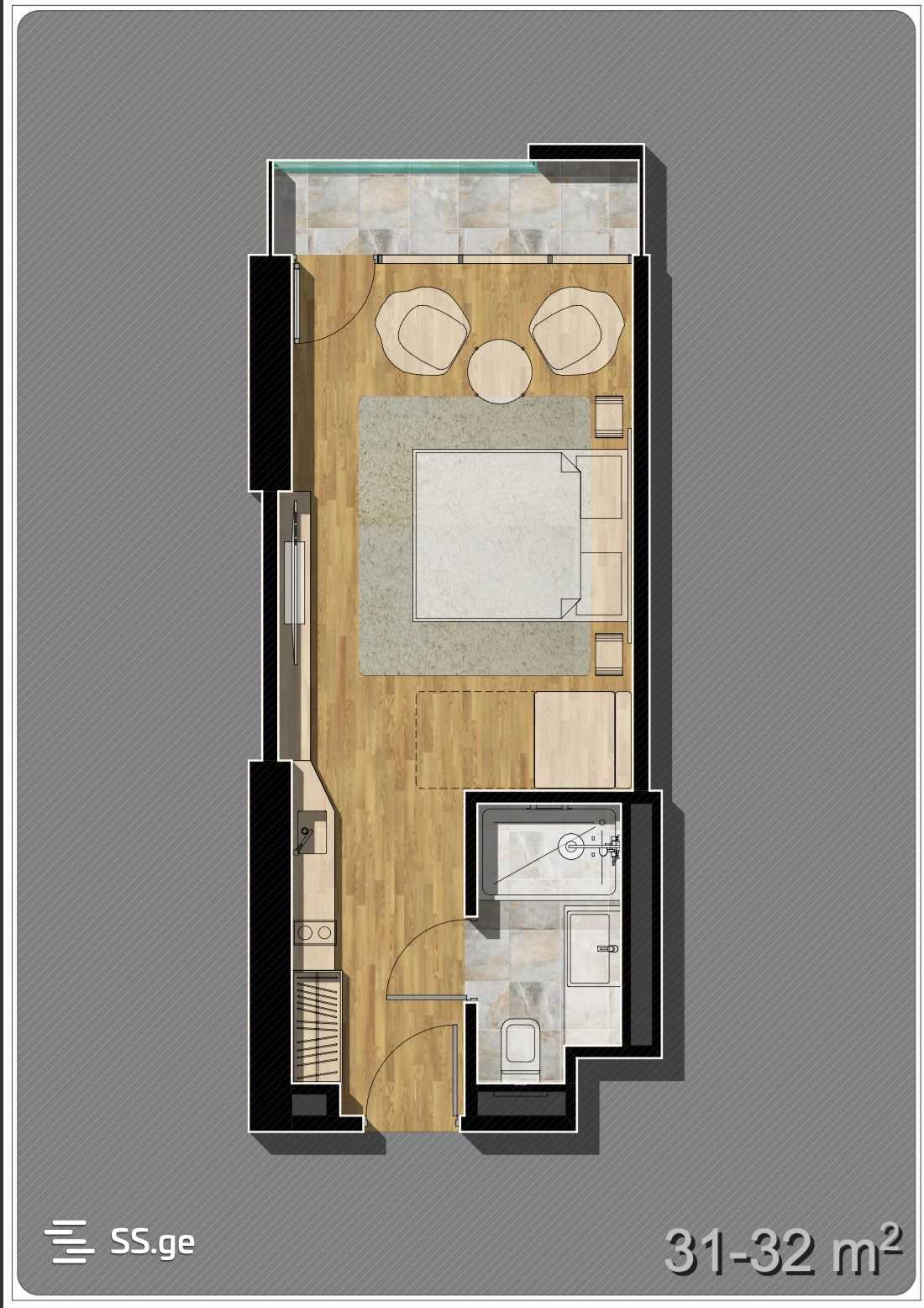 1 Room Flat For Sale view 2