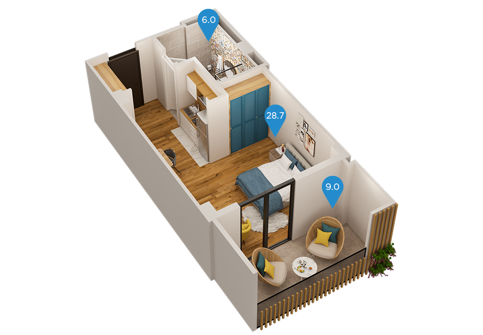 1 Room Flat For Sale view 1