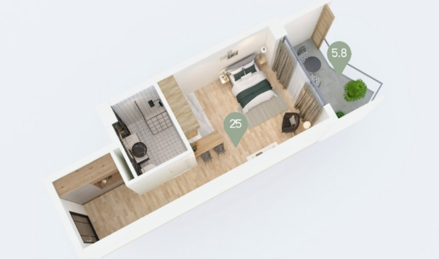 1 Room Flat For Sale view 1