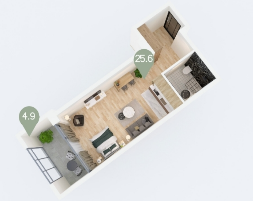 1 Room Flat For Sale view 2