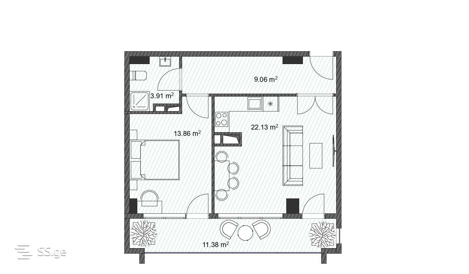 2 room Flat For Sale. Didube - Aanzicht 2