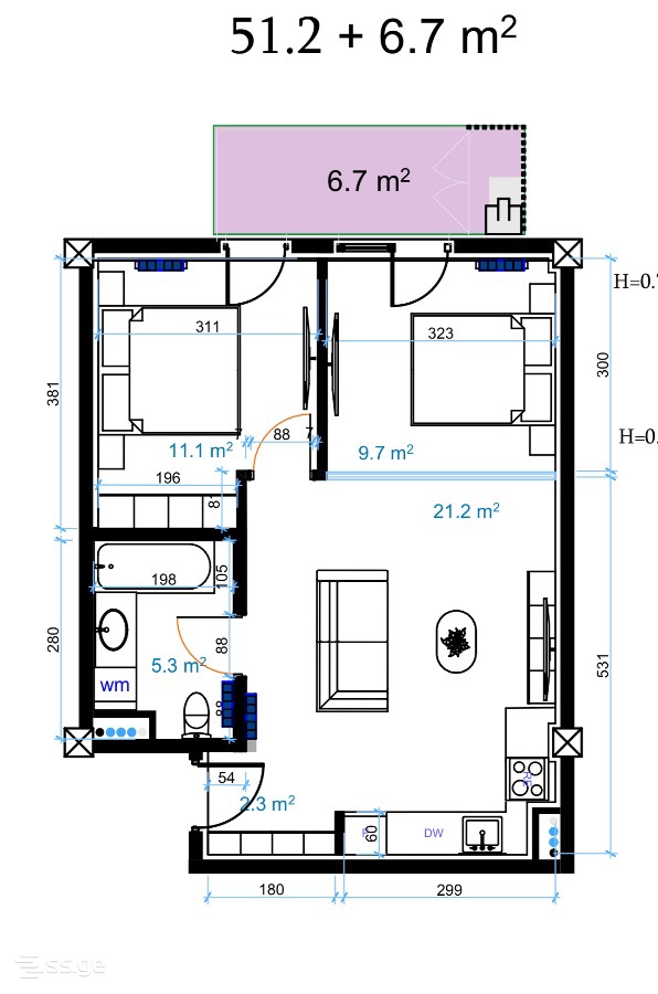 2 room Flat For Sale. Lisi lake - More