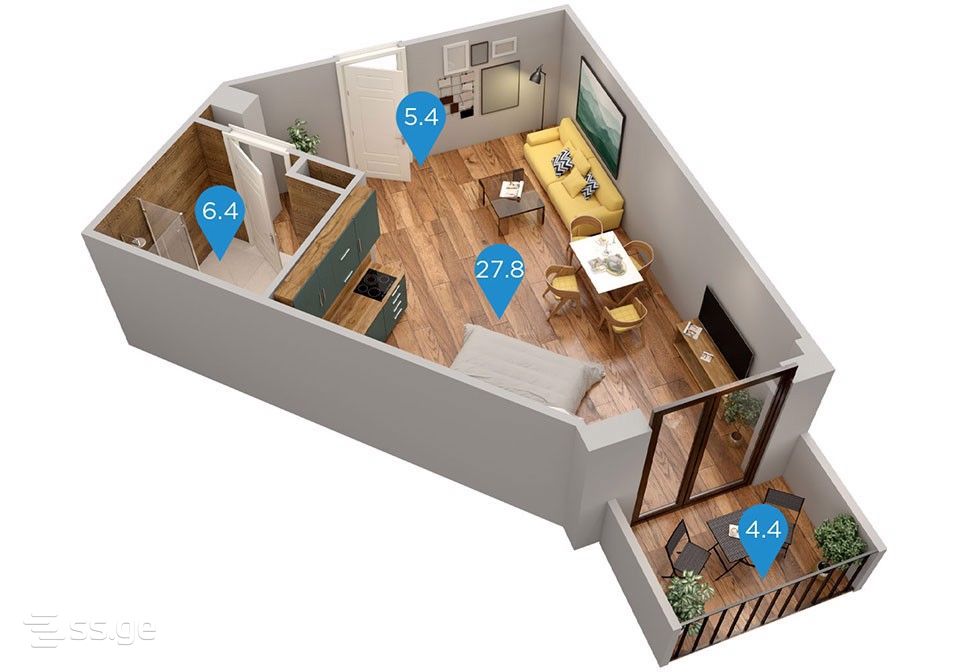 1 Room Flat For Sale view 2