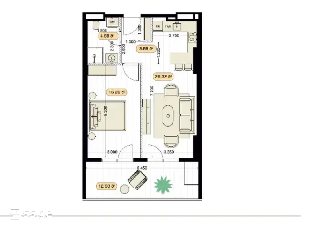 2 Room Flat For Sale view 3