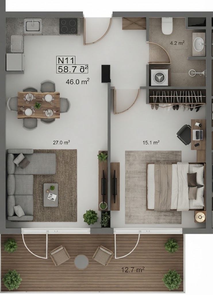 2 Room Flat For Sale view 1